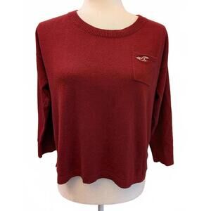 Hollister Women's L Y2K Burgundy Crew Neck Preppy Sweater